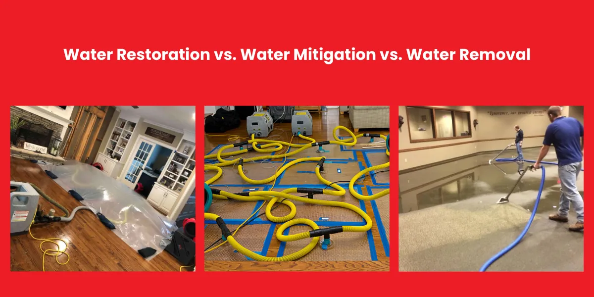 Comparison of water restoration, water mitigation, and water removal processes for water damage recovery