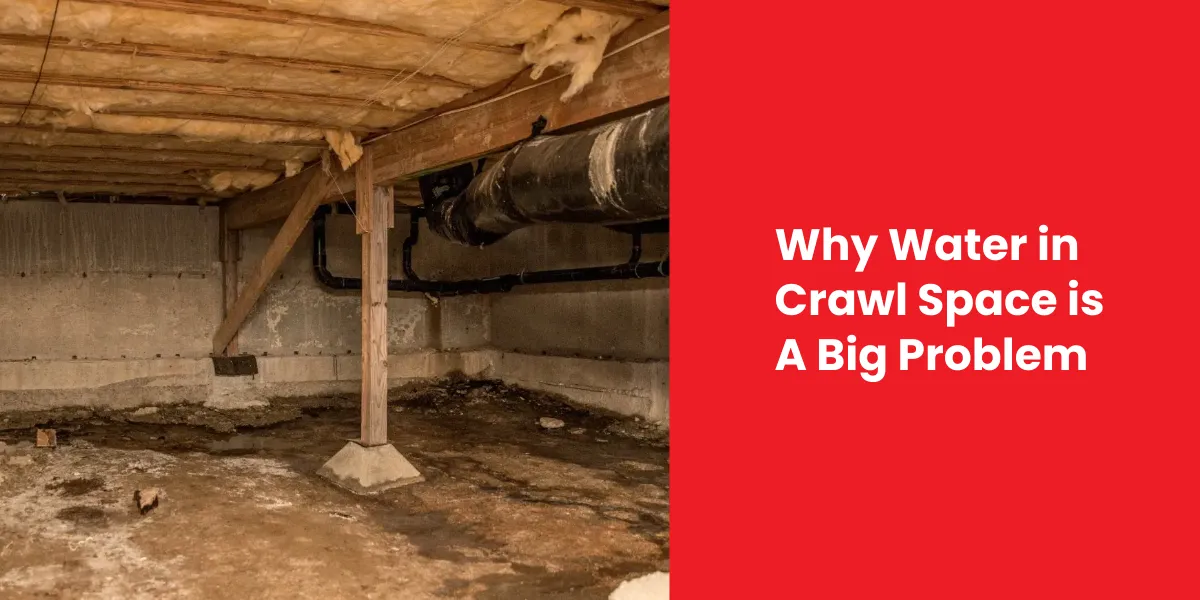 A damp crawl space with visible water damage, showing why water issues are critical for property integrity.